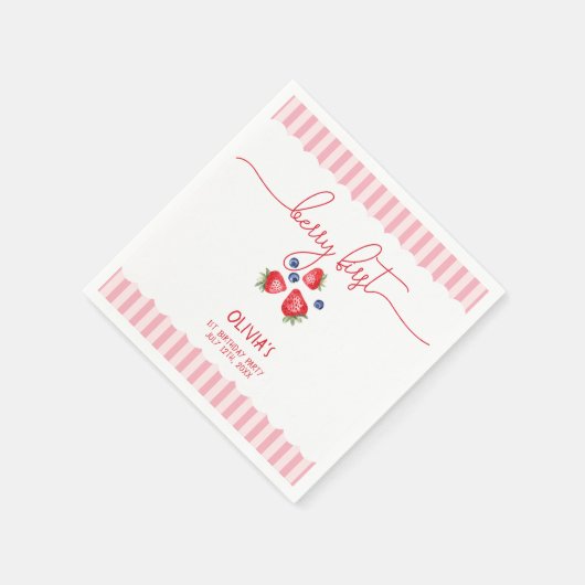 Berry eerste aardbeien rood meisje 1e verjaardagsf servet (Hoek)