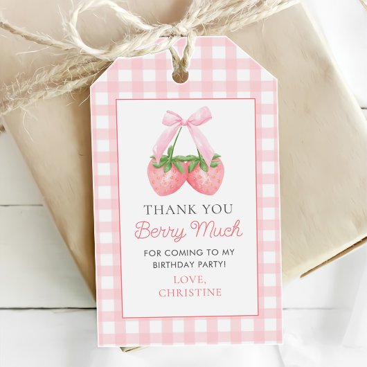Berry eerste aardbeien roze boog 1e verjaardag cadeaulabel