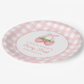 Berry eerste aardbeien roze boog 1e verjaardag papieren bordje (Gekanteld)