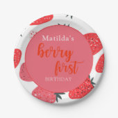 Berry eerste aardbeien verjaardagsfeestje rood papieren bordje (Voorkant)