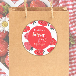 Berry eerste aardbeien verjaardagsfeestje rood ronde sticker