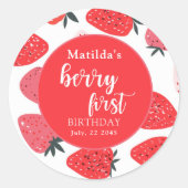 Berry eerste aardbeien verjaardagsfeestje rood ronde sticker (Voorkant)