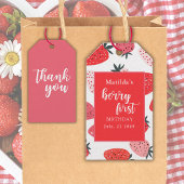 Berry eerste aardbeien verjaardagsfeestje rood roz cadeaulabel