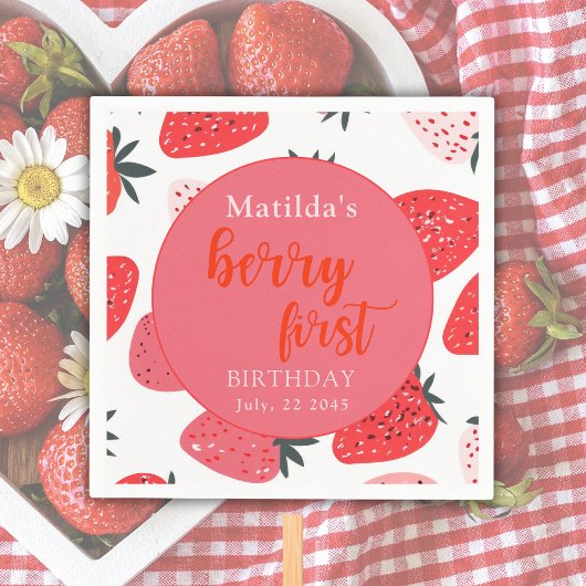 Berry eerste aardbeien verjaardagsfeestje rood servet