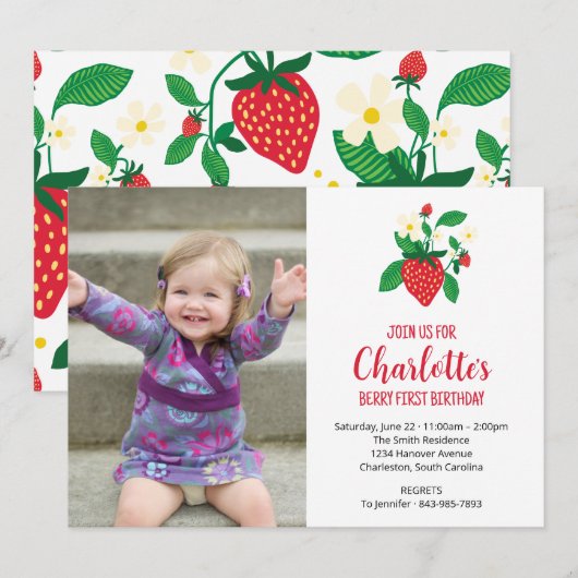 Berry eerste aardbeienfoto verjaardag kaart (Voorkant / Achterkant)