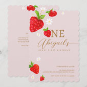 Berry eerste aardbeienverjaardag kaart (Voorkant / Achterkant)