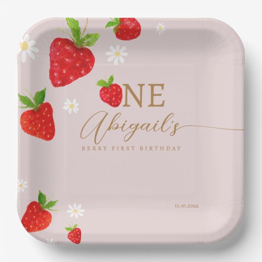 Berry eerste aardbeienverjaardag papieren bordje (Voorkant)