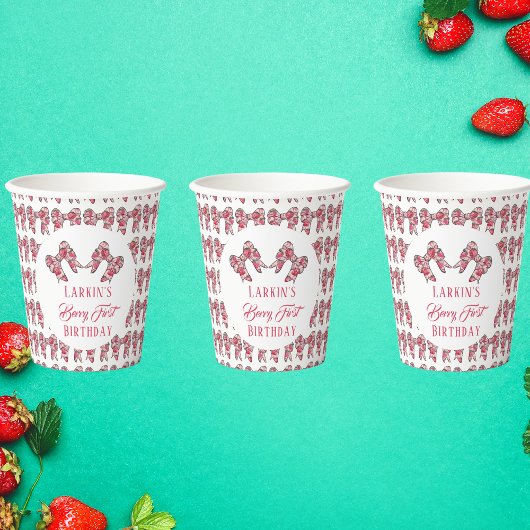 Berry eerste aardbeienverjaardag Pink Bow Papieren Bekers