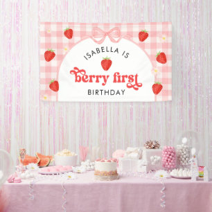 Berry Eerste Aardbeimeisje 1e Verjaardagsfeestje  Spandoek