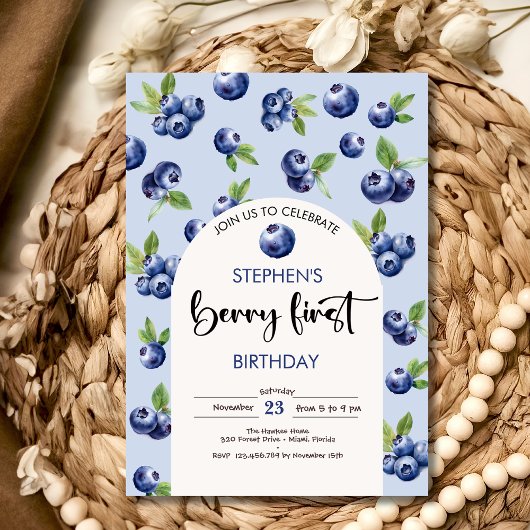 Berry eerste blauwe bessen kinderen verjaardag kaart