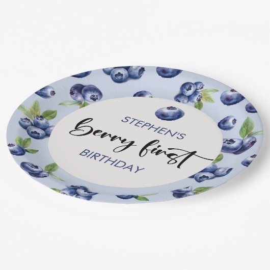 Berry eerste blauwe bessen kinderen verjaardag papieren bordje (Gekanteld)