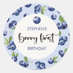 Berry eerste blauwe bessen kinderen verjaardag ronde sticker