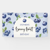 Berry eerste blauwe bessen kinderen verjaardag spandoek (Horizontaal)
