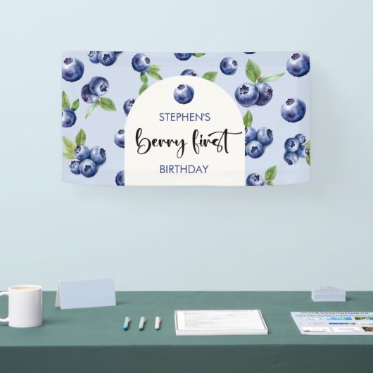 Berry eerste blauwe bessen kinderen verjaardag spandoek (Beurs)