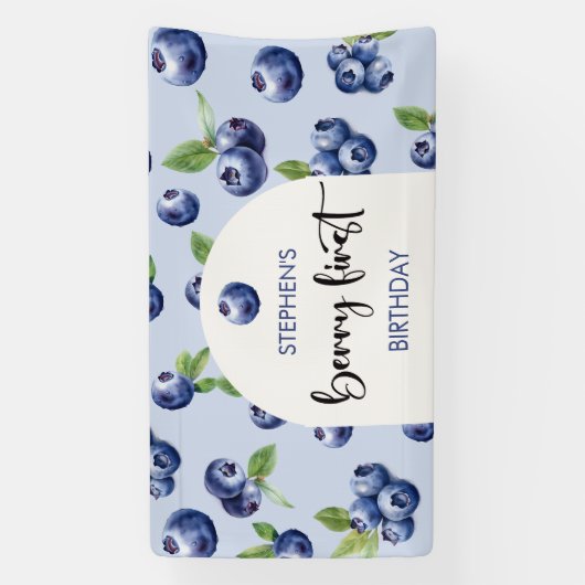 Berry eerste blauwe bessen kinderen verjaardag spandoek (Verticaal)