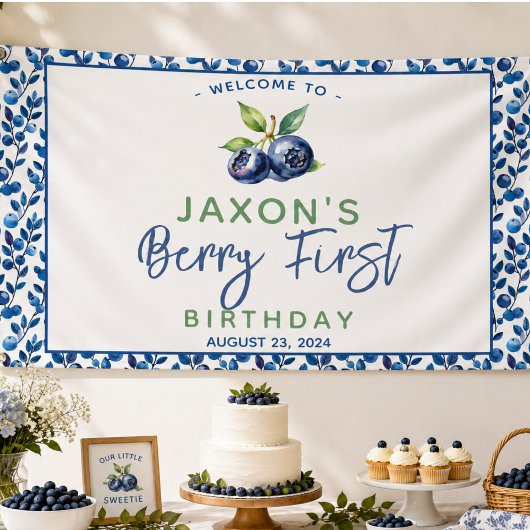 Berry Eerste Blauwebes 1e Verjaardagsfeestje Spandoek