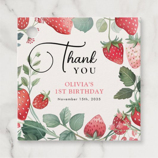 Berry Eerste Bloemen 1e Verjaardag Bedankjes Labels (Voorkant)