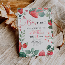 Berry Eerste Bloemen 1e Verjaardag Uitnodiging