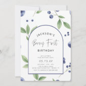 Berry eerste Blueberry 1e verjaardagsfeestje Kaart (Voorkant)