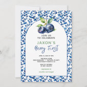 Berry eerste Blueberry 1e verjaardagsfeestje Kaart (Voorkant)