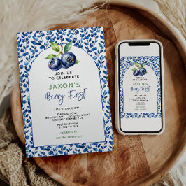 Berry eerste Blueberry 1e verjaardagsfeestje Kaart