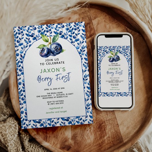 Berry eerste Blueberry 1e verjaardagsfeestje Kaart