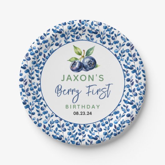 Berry eerste Blueberry 1e verjaardagsfeestje Papieren Bordje (Voorkant)