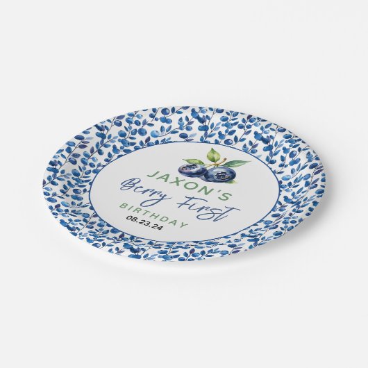 Berry eerste Blueberry 1e verjaardagsfeestje Papieren Bordje (Gekanteld)