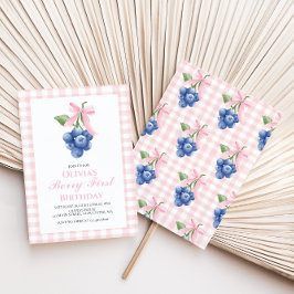 Berry Eerste Blueberry Roze Bow Coquette verjaarda Kaart