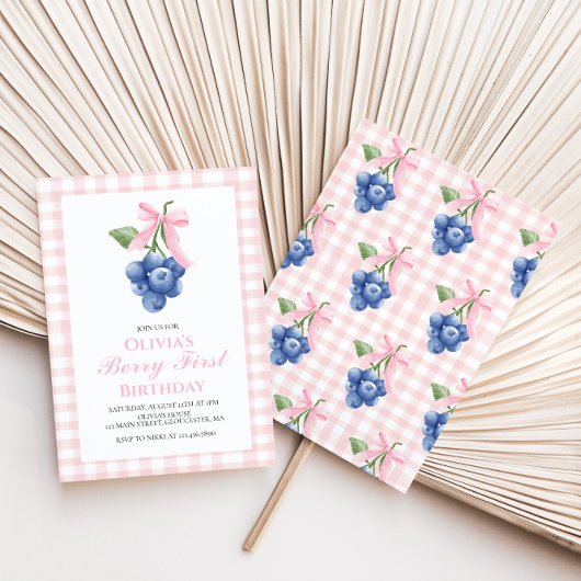 Berry Eerste Blueberry Roze Bow Coquette verjaarda Kaart