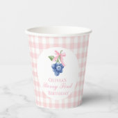 Berry Eerste Blueberry verjaardag Pink Bow Gingham Papieren Bekers (Voorkant)