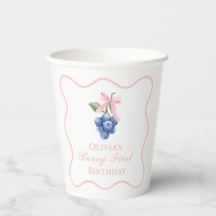 Berry Eerste Blueberry verjaardag Pink Bow Gingham Papieren Bekers
