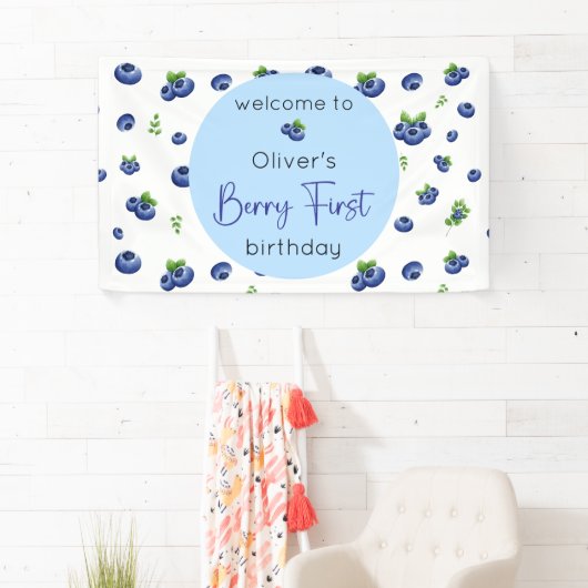 Berry eerste Blueberry-verjaardag Spandoek (Insitu)