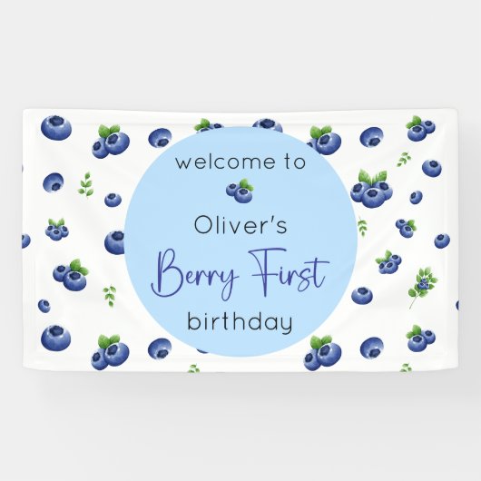 Berry eerste Blueberry-verjaardag Spandoek (Horizontaal)