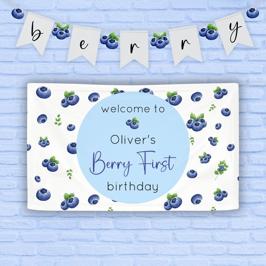 Berry eerste Blueberry-verjaardag Spandoek