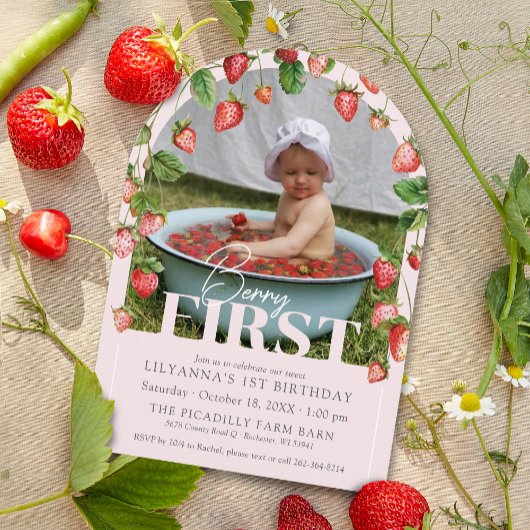 Berry eerste Boho Chic foto 1e verjaardagsfeestje Kaart