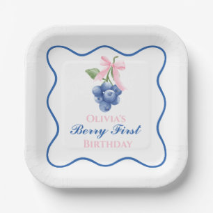 Berry eerste bosbes verjaardag Pink Bow Coquette Papieren Bordje