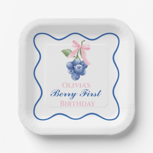 Berry eerste bosbes verjaardag Pink Bow Coquette Papieren Bordje (Voorkant)