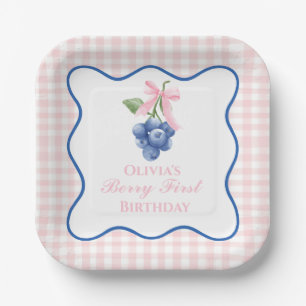 Berry eerste bosbes verjaardag Pink Bow Coquette Papieren Bordje