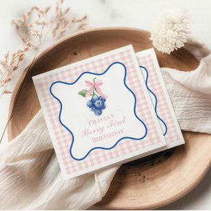 Berry eerste bosbes verjaardag Pink Bow Coquette Servet