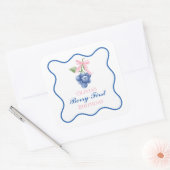 Berry eerste bosbes verjaardag Pink Bow Coquette Vierkante Sticker (Envelop)