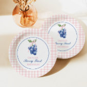 Berry Eerste bosbes verjaardag Pink Bow Gingham Papieren Bordje