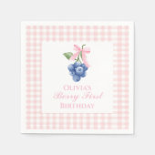 Berry Eerste bosbes verjaardag Pink Bow Gingham Servet (Voorkant)