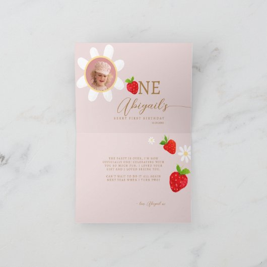 Berry eerste eerste aardbeienverjaardagsfoto bedankkaart (Binnen)