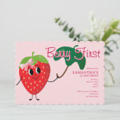 Berry eerste meisje Cartoon Aardbei 1e verjaardag Kaart (Staand voorkant)