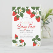 Berry Eerste Rode Aardbei Bloemen 1e Verjaardag Kaart (Staand voorkant)