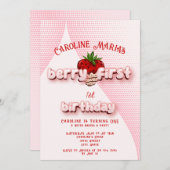 Berry eerste rode en roze aardbeien verjaardagsfee kaart (Voorkant / Achterkant)