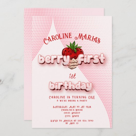 Berry eerste rode en roze aardbeien verjaardagsfee kaart (Voorkant / Achterkant)