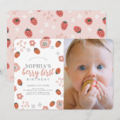 Berry Eerste Roze Aardbei 1e Verjaardag Foto Kaart (Voorkant / Achterkant)