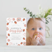 Berry Eerste Roze Aardbei 1e Verjaardag Foto Kaart (Staand voorkant)